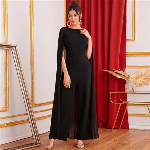 Black Keyhole Cape Palazzo Maxi Jumpsuit