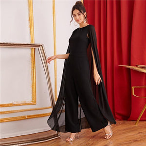 Black Keyhole Cape Palazzo Maxi Jumpsuit