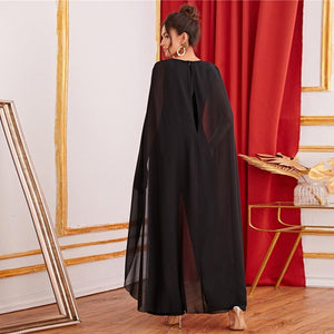 Black Keyhole Cape Palazzo Maxi Jumpsuit