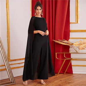 Black Keyhole Cape Palazzo Maxi Jumpsuit