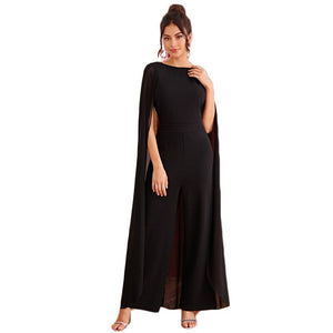 Black Keyhole Cape Palazzo Maxi Jumpsuit