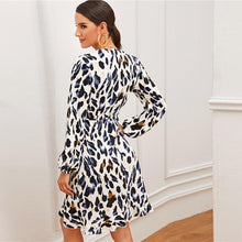 Load image into Gallery viewer, Leopard Print Ruffle Trim Self Tie Wrap Dress