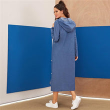 Charger l&#39;image dans la galerie, Blue Abaya Pearls Beaded Split Hem Denim Hoodie Dress