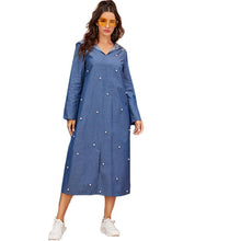 Charger l&#39;image dans la galerie, Blue Abaya Pearls Beaded Split Hem Denim Hoodie Dress