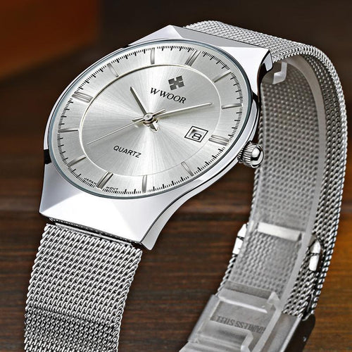 Ultra Slim Stainless Steel Mesh Band Quartz Wristwatch