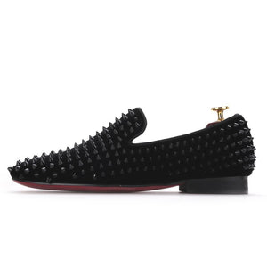 Black velvet rivet handmade loafers