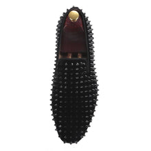 Load image into Gallery viewer, Black velvet rivet handmade loafers