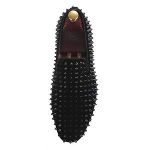 Black velvet rivet handmade loafers