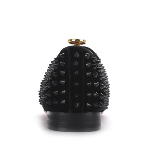 Black velvet rivet handmade loafers