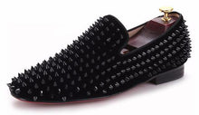 Load image into Gallery viewer, Black velvet rivet handmade loafers