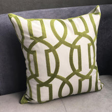 Load image into Gallery viewer, Modern Geometric Cord Embroidery Gray &amp; Green Cotton Cushion Cover 45 x 45 cm