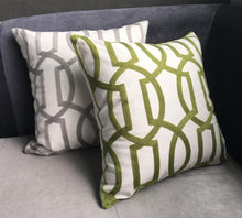 Load image into Gallery viewer, Modern Geometric Cord Embroidery Gray &amp; Green Cotton Cushion Cover 45 x 45 cm