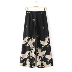 Bird Print Loose Wide leg pants
