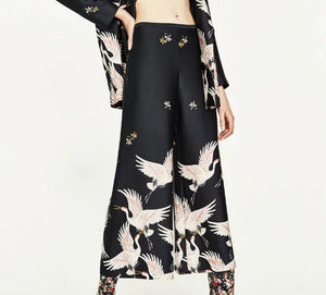 Bird Print Loose Wide leg pants