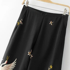 Bird Print Loose Wide leg pants