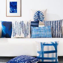 Load image into Gallery viewer, Blue Watercolor Geometric Cushion Cover