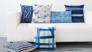 Blue Watercolor Geometric Cushion Cover