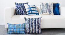 Load image into Gallery viewer, Blue Watercolor Geometric Cushion Cover