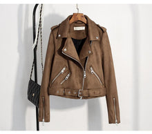 Cargar imagen en el visor de la galería, Slim Suede  Biker Jacket PU Coat