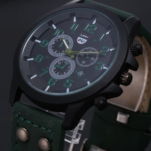 Military Leather Strap  Quartz Watch