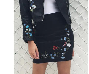 Embroidery faux Leather Jacket