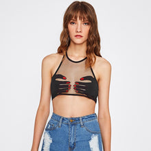 Charger l&#39;image dans la galerie, Black Hand Patch Halter Neck Mesh Bralette Crop Top