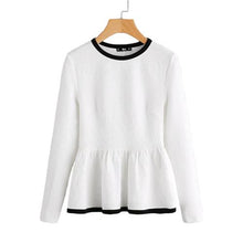 Load image into Gallery viewer, Contrast Textured Peplum Long Sleeve Blouse