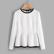 Load image into Gallery viewer, Contrast Textured Peplum Long Sleeve Blouse