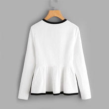 Load image into Gallery viewer, Contrast Textured Peplum Long Sleeve Blouse