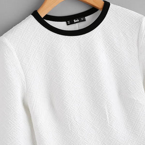 Contrast Textured Peplum Long Sleeve Blouse
