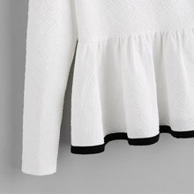 Load image into Gallery viewer, Contrast Textured Peplum Long Sleeve Blouse