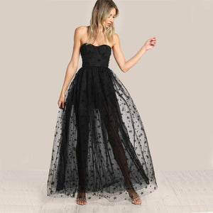 Mesh Overlay Strapless Sheer Cut Out Dress