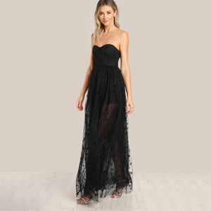 Mesh Overlay Strapless Sheer Cut Out Dress