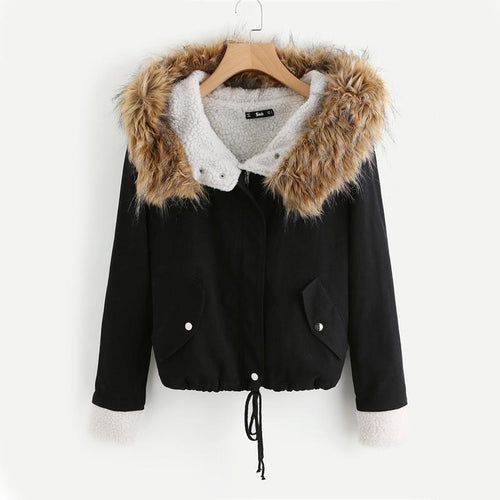 Black Winter Jacket With Faux Fur Trim Hood