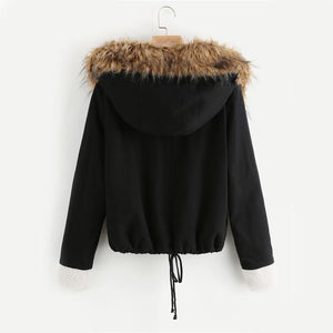 Black Winter Jacket With Faux Fur Trim Hood