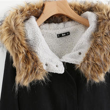 Load image into Gallery viewer, Black Winter Jacket With Faux Fur Trim Hood