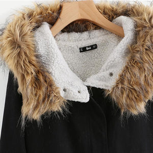Black Winter Jacket With Faux Fur Trim Hood
