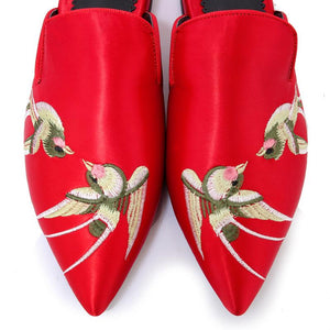 Bird Print Low Heel Mules