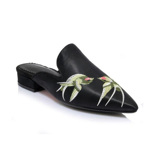 Bird Print Low Heel Mules