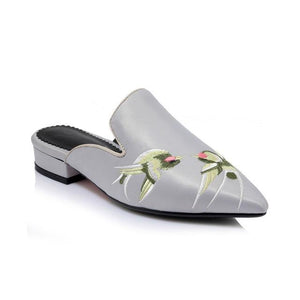 Bird Print Low Heel Mules