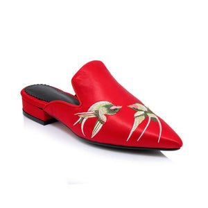 Bird Print Low Heel Mules