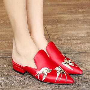Bird Print Low Heel Mules