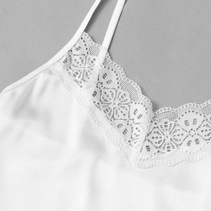White Spaghetti Strap Sleeveless Lace Embellished Cami & Plaid Pants Pyjamas
