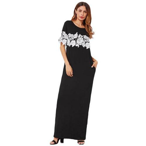 Black Short Sleeve Pocket Maxi Dress