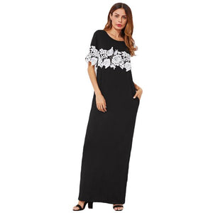 Black Short Sleeve Pocket Maxi Dress