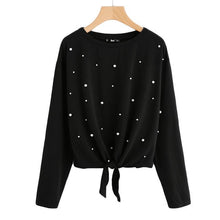 Load image into Gallery viewer, Pearl Beaded Knot Front Long Sleeve Shirt