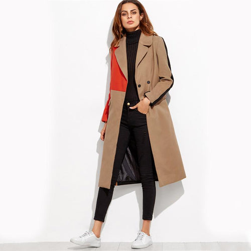 Color Block Patchwork Double Breasted Coat