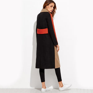 Color Block Patchwork Double Breasted Coat