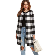 Load image into Gallery viewer, Plaid Open Front Collarless Coat