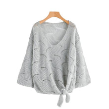 Load image into Gallery viewer, V Neckline Self Tie Knit Sweater